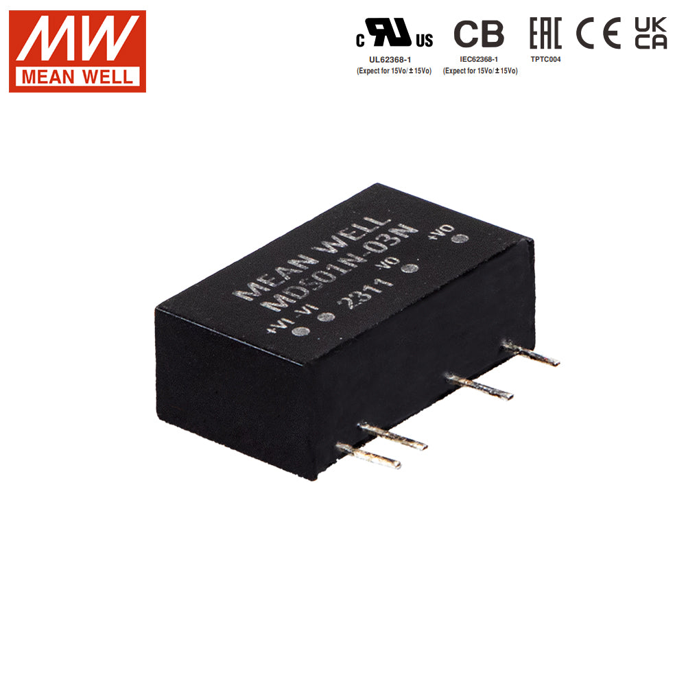 Mean Well MDS01L-15N SIP Package DC-DC Converter- 1W - 15V Out