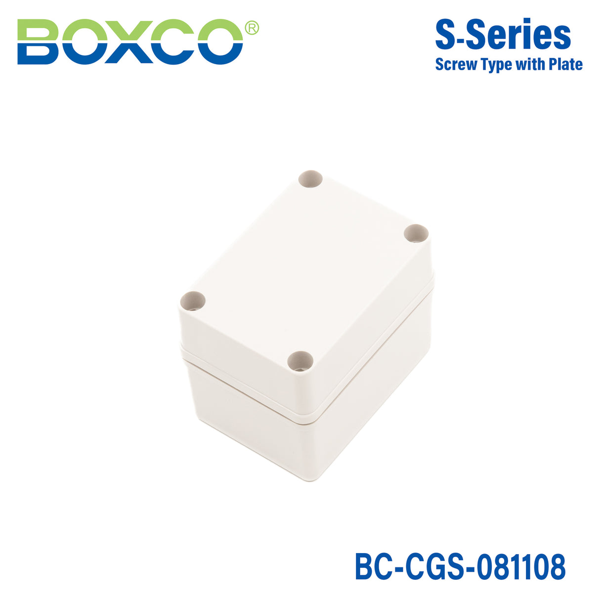 Boxco S-Series 3.15 x 4.33 x 3.35 Inches(80x110x85mm) Plastic Enclosure, IP67, IK08, PC, Grey Cover, Screw Type