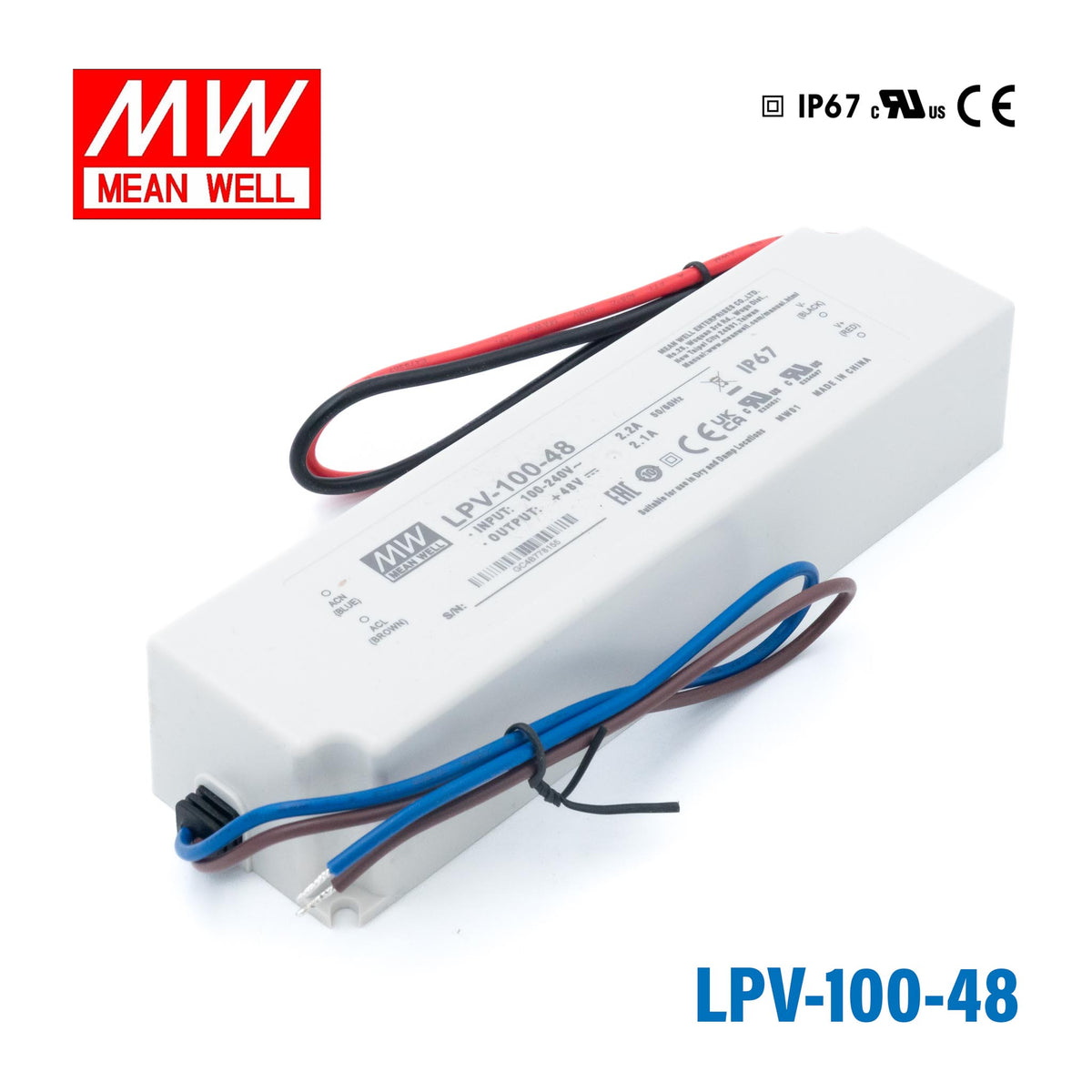 Mean Well LPV-100-48 LED Driver — 100.8W 48V 2.1A IP67 Waterproof