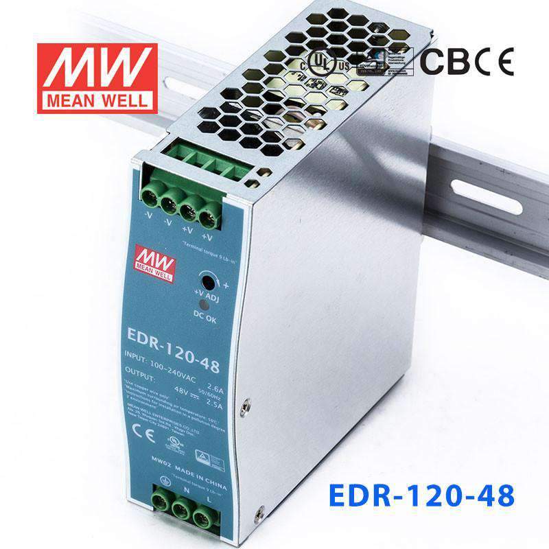 Mean Well EDR-120-48 Single Output Industrial Power Supply 120W 48V - DIN Rail
