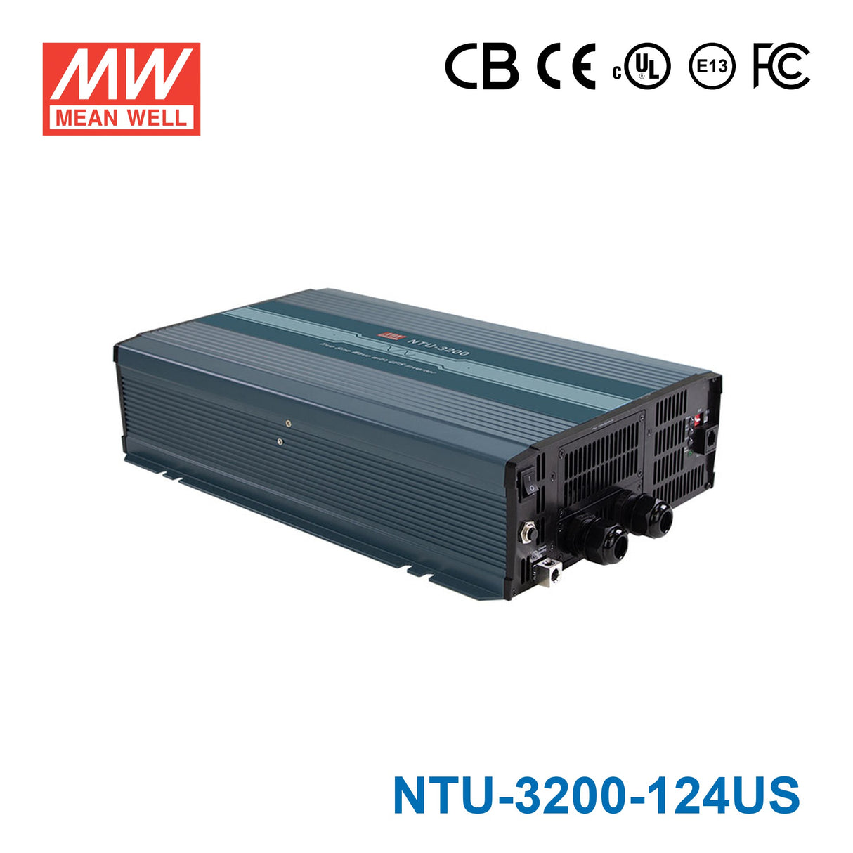 Mean Well NTU-3200-124US True Sine Wave DC-AC Inverter 3200W 110V out 24V in with US Socket, with AC by-pass function