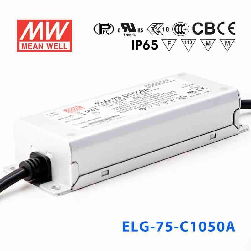 Mean Well ELG-75-C1050A Power Supply 75W 1050mA - Adjustable