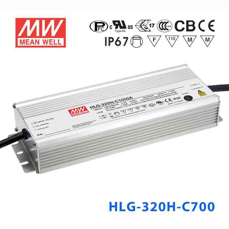 Mean Well HLG-320H-C700A Power Supply 299.6W 700mA - Adjustable