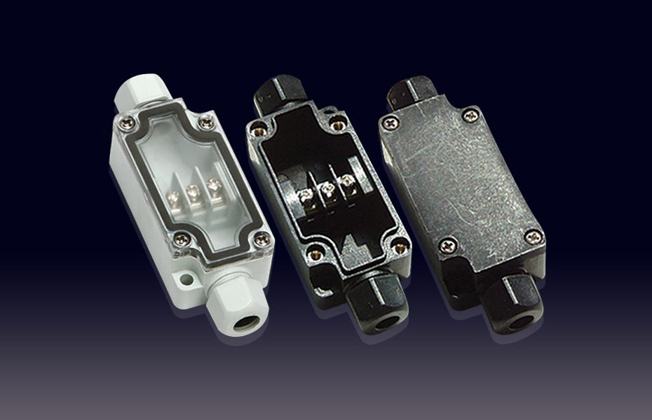 Boxco Terminal Box 3-pole with Waterproof Connector 1.30 x 2.56 x 0.94 Inches(33 x 65 x 24mm) IP67, IK08, ABS, Grey Cover