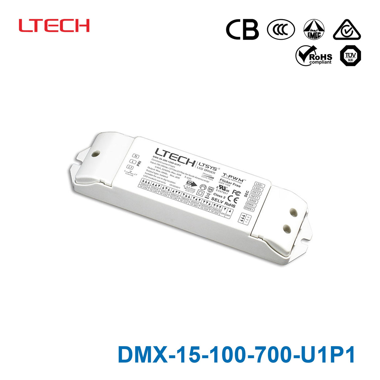 Ltech DMX-15-100-700-U1P1 15W 100~700mA CC DMX LED Driver - Selectable Output