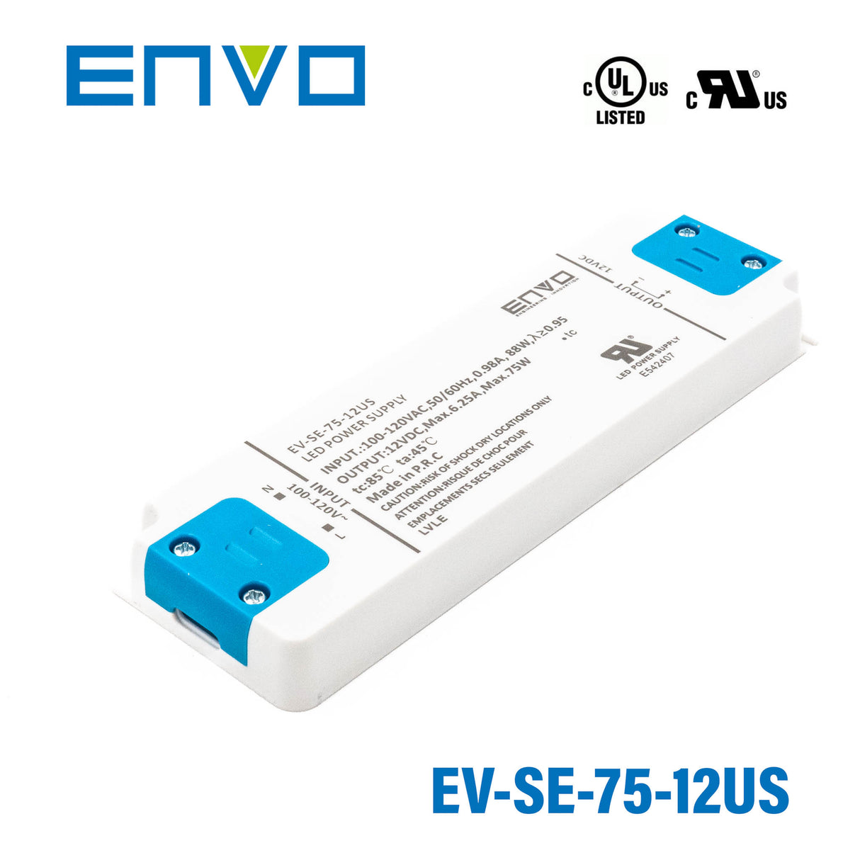 ENVO EV-SE-75-12US LED Driver 75W 12V 6.25A