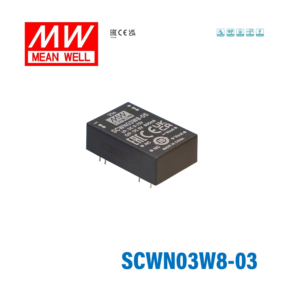 Mean Well SCWN03W8-03 DC-DC Converter - 3W 9~75V DC in 3.3V out