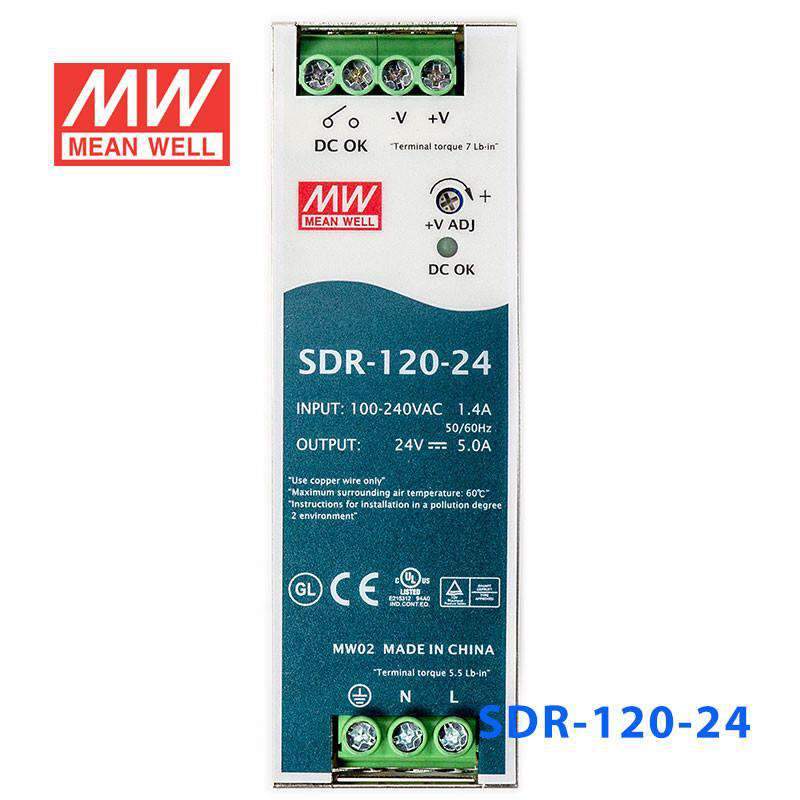 Mean Well SDR-120-24 Single Output Industrial Power Supply 120W 24V - DIN Rail - PHOTO 2