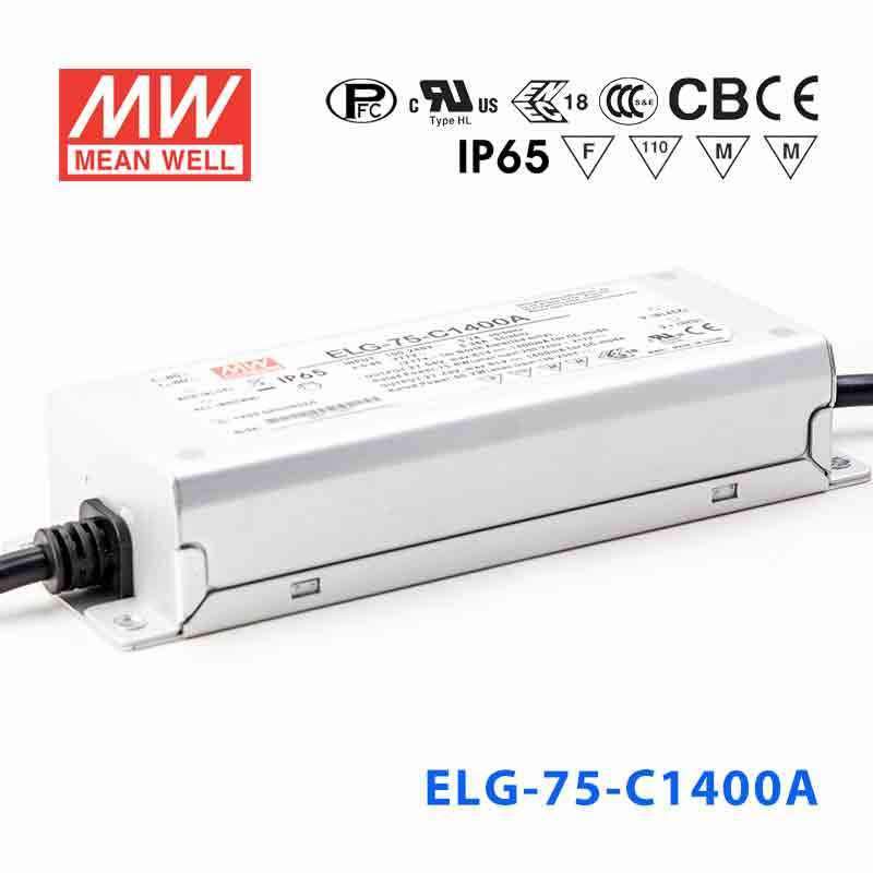 Mean Well ELG-75-C1400A Power Supply 75W 1400mA - Adjustable