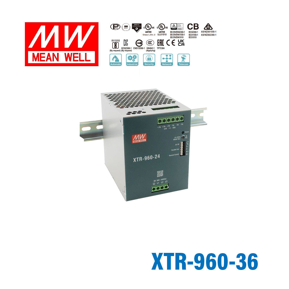 Mean Well XTR-960-36 Three Phase Din Rail Power Supply 960W 36V - Push In