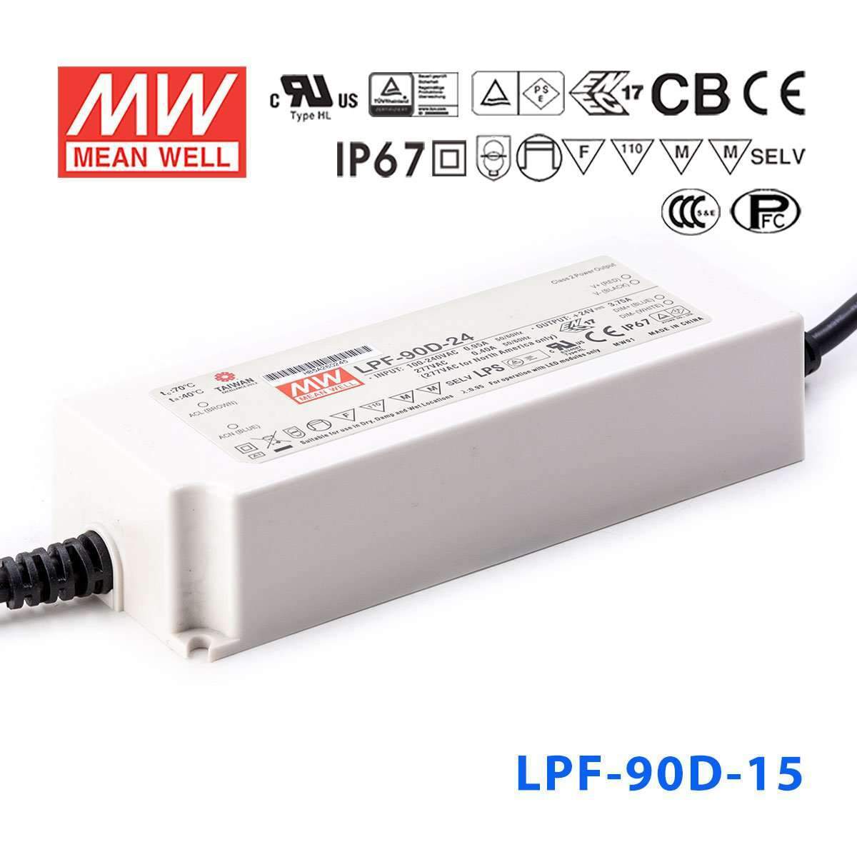 Mean Well LPF-90D-15 Power Supply 75W 15V - Dimmable