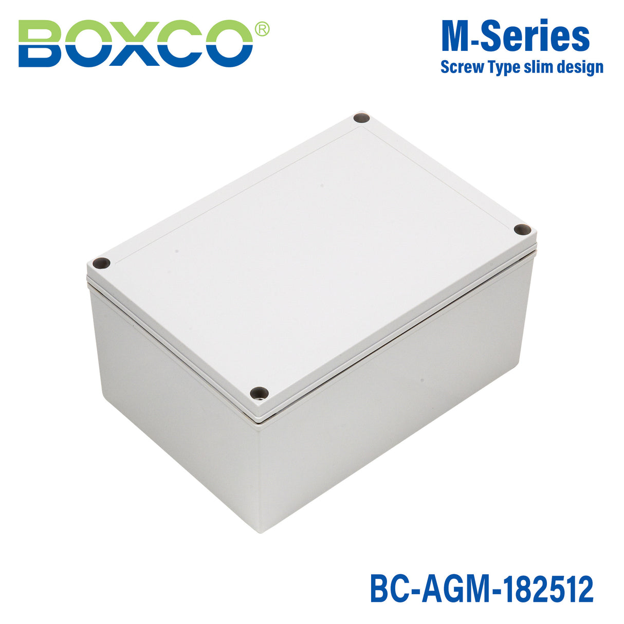 Boxco M-Series 7.09 x 10.04 x 4.92 Inches(180 x 255 x 125mm) Plastic Enclosure, IP67, IK08, ABS, Grey Cover, Screw Type
