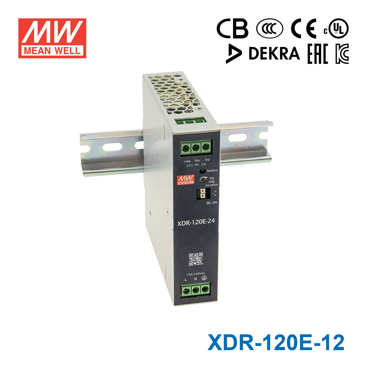 Mean Well XDR-120E-12 Economical Ultra Slim Din Rail Power Supply 120W 12V
