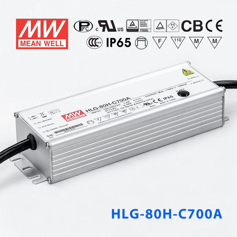 Mean Well HLG-80H-C700AB Power Supply 90.3W 700mA - Adjustable and Dimmable