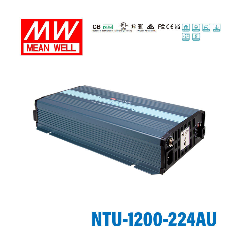 Mean Well NTU-1200-224AU True Sine Wave DC-AC Inverter 1200W 220V out 24V in with AU Socket
