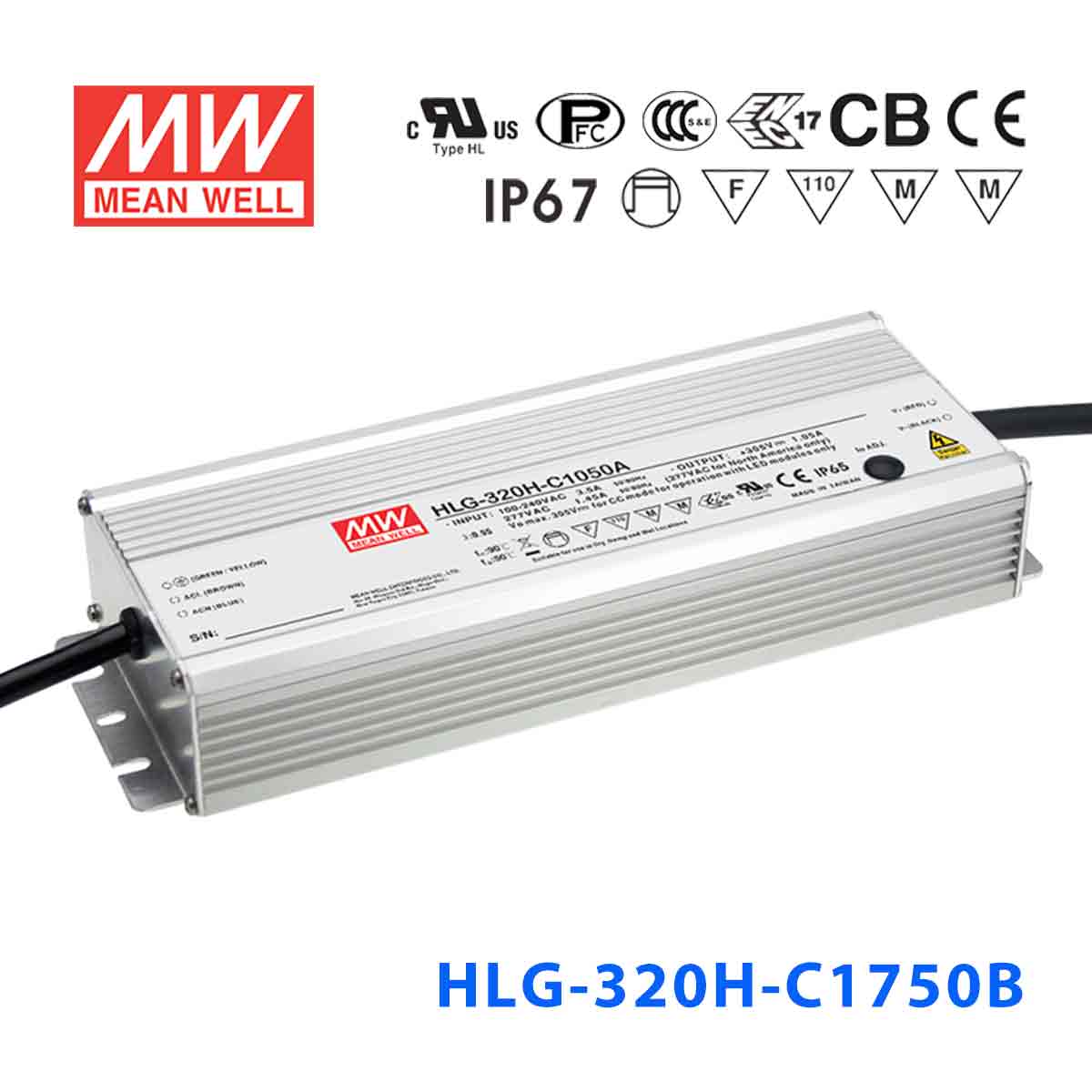Mean Well HLG-320H-C1750AB Power Supply 320.25W 1750mA - Adjustable and Dimmable