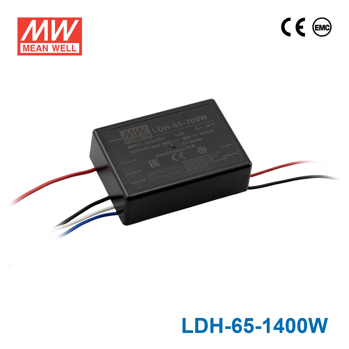 Mean Well LDH DC/DC LED Driver CC 1400mA - Step-up - with Wire