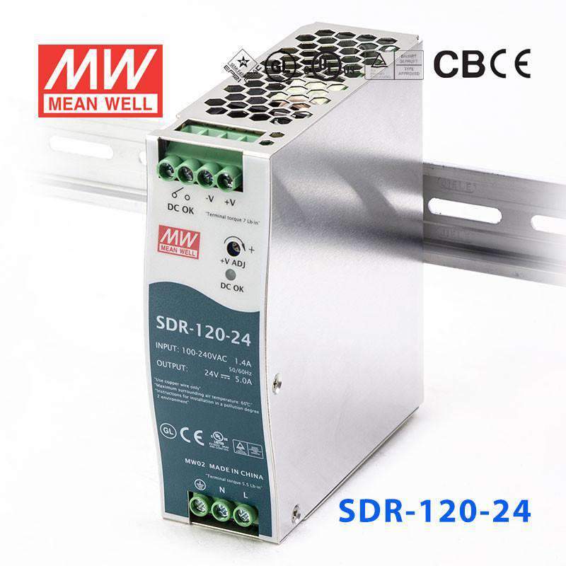 Mean Well SDR-120-24 Single Output Industrial Power Supply 120W 24V - DIN Rail