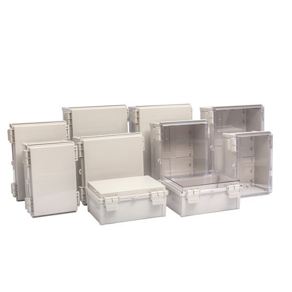 Boxco Q-Series 7.87 x 11.81 x 7.09 Inches(200 x 300 x 180mm) Plastic Enclosure, IP67, IK08, PC, Grey Cover, Plastic Hinge and Latch Type