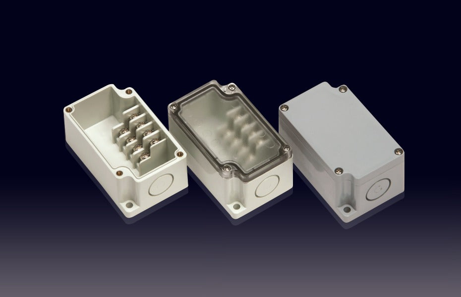 Boxco Terminal Box 4-pole 1.97 x 3.23 x 1.69 Inches(50 x 82 x 43mm) IP67, IK08, ABS, Grey Cover