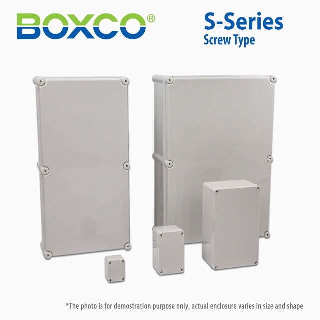 Boxco S-Series 3.94 x 7.28 x 2.76 Inches(100x185x70mm) Plastic Enclosure, IP67, IK08, ABS, Grey Cover, Screw Type