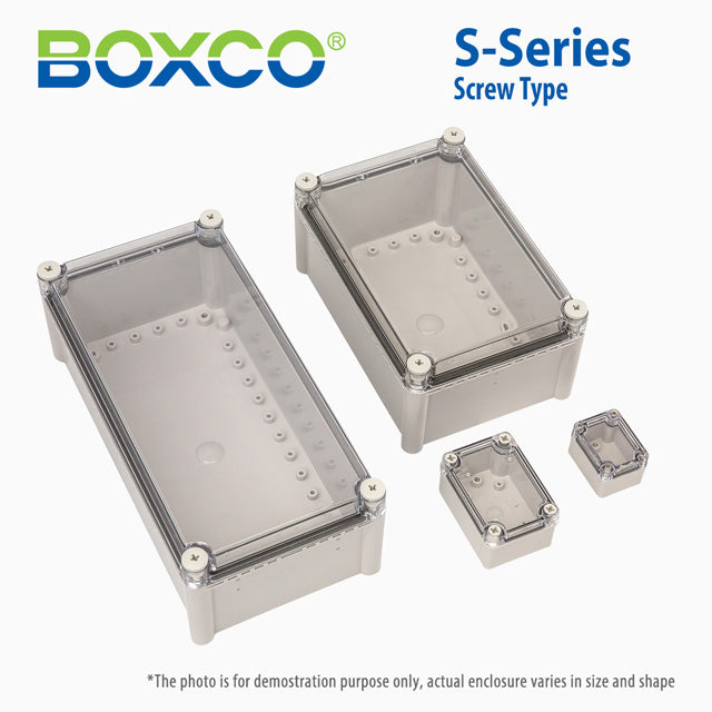 Boxco S-Series 3.94 x 9.06 x 2.76 Inches(100x230x70mm) Plastic Enclosure, IP67, IK08, ABS, Transparent Cover, Screw Type