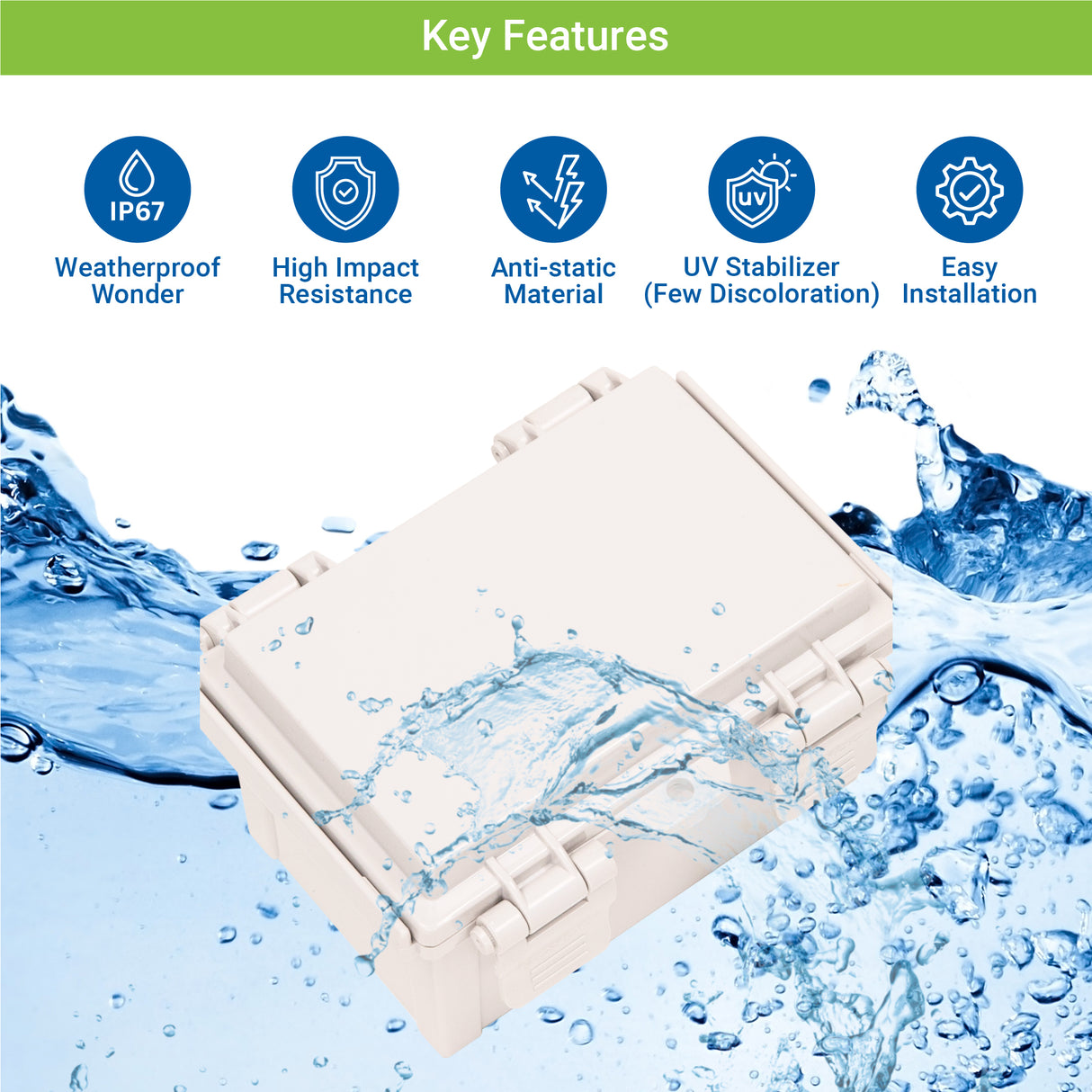 Boxco Q-Series 7.87 x 11.81 x 7.09 Inches(200 x 300 x 180mm) Plastic Enclosure, IP67, IK08, ABS, Grey Cover, Hinge Type with Plate