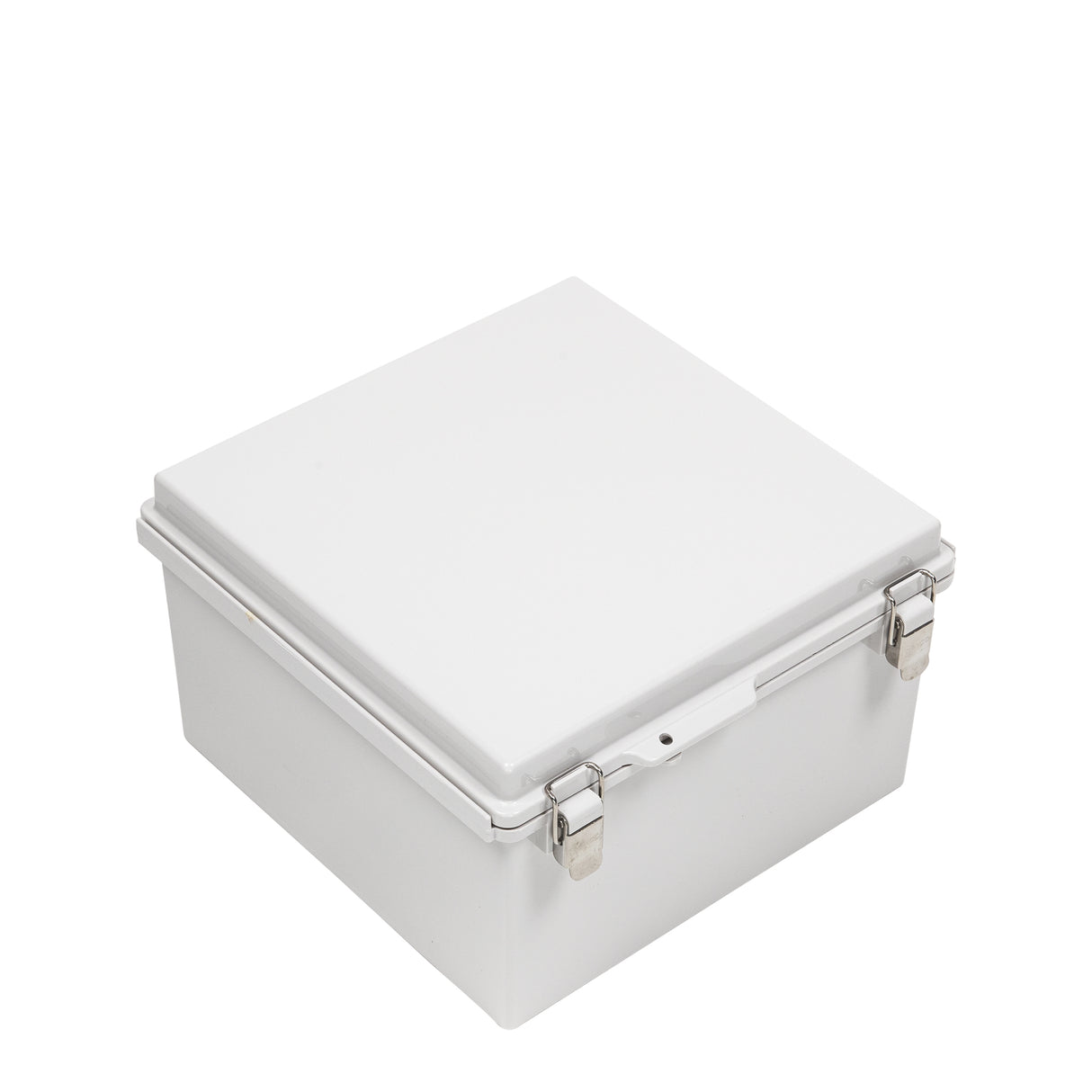 Boxco P-Series 11.81 x 11.81 x 7.09 Inches(300 x 300 x 180mm) Plastic Enclosure, IP67, IK08, PC, Grey Cover, Molded Hinge and Latch Type