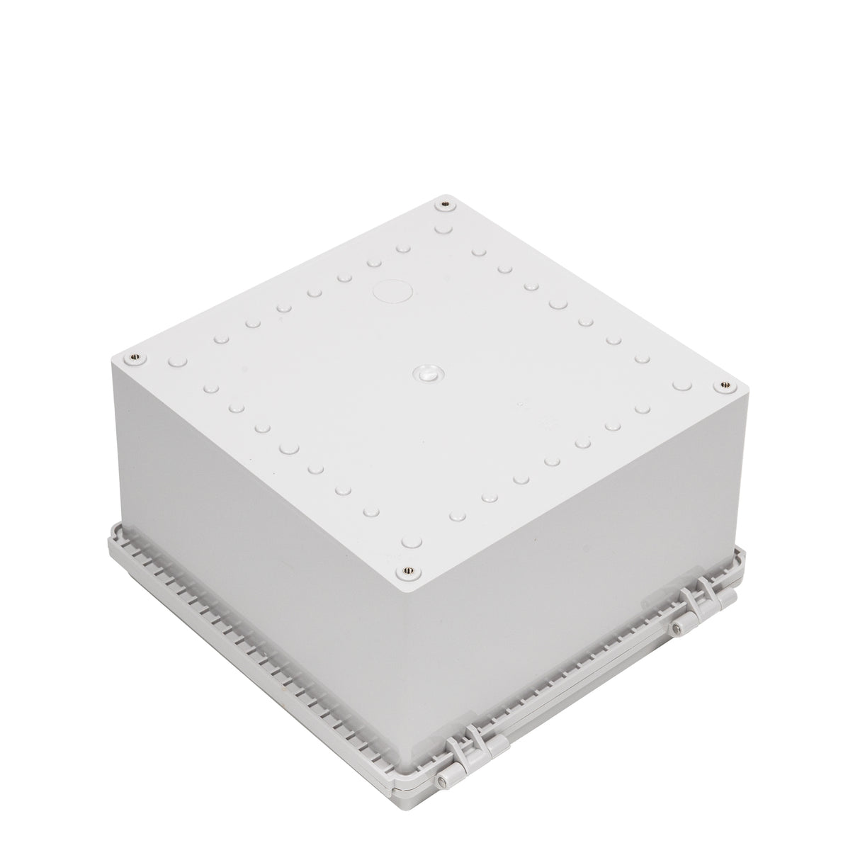 Boxco P-Series 11.81 x 11.81 x 7.09 Inches(300 x 300 x 180mm) Plastic Enclosure, IP67, IK08, PC, Grey Cover, Molded Hinge and Latch Type