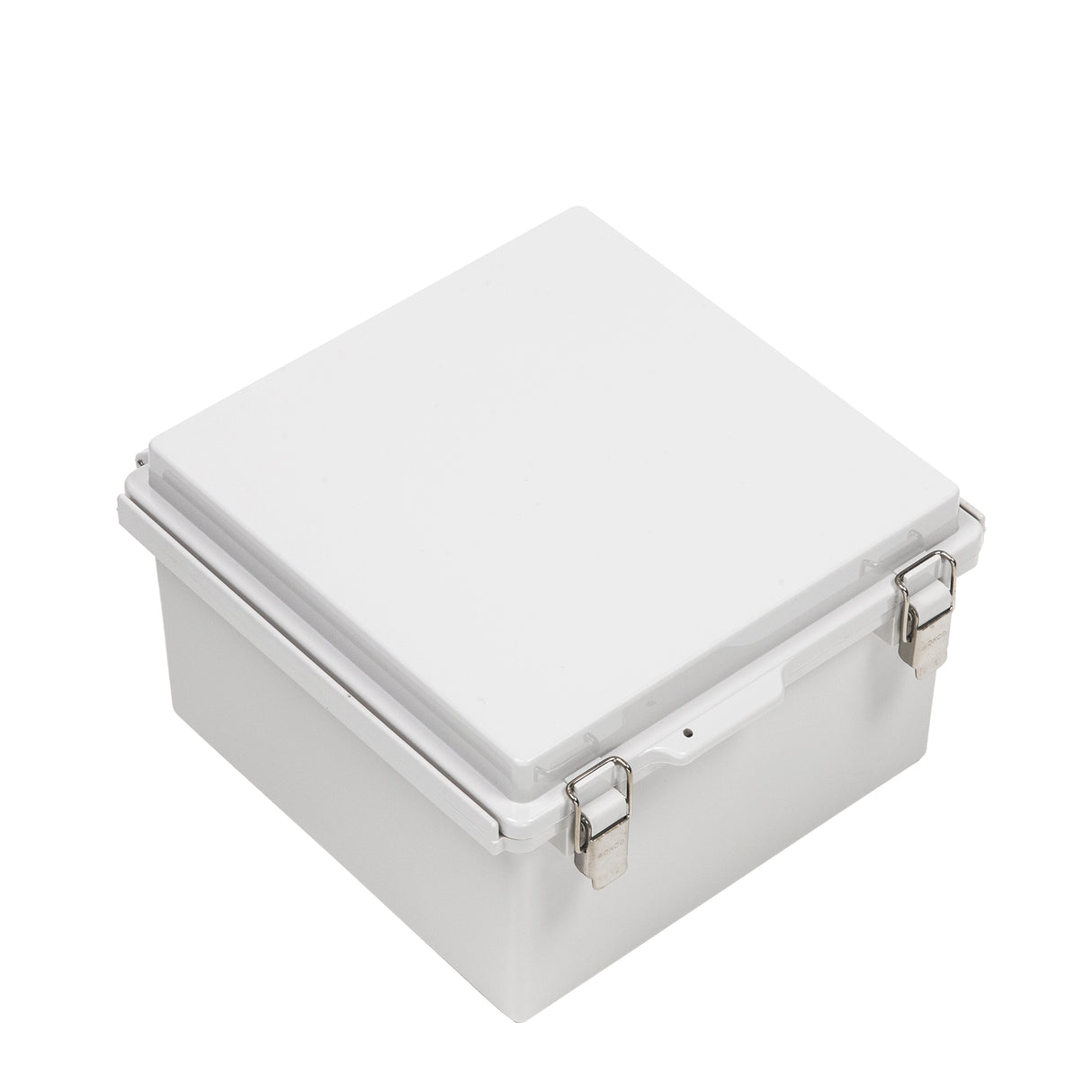 Boxco P-Series 8.27 x 8.27 x 5.12 Inches(210 x 210 x 130mm) Plastic Enclosure, IP67, IK08, PC, Grey Cover, Molded Hinge and Latch Type