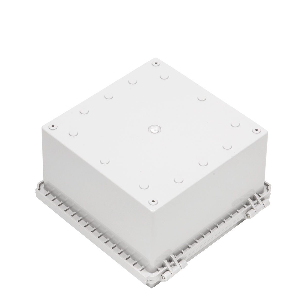 Boxco P-Series 8.27 x 8.27 x 5.12 Inches(210 x 210 x 130mm) Plastic Enclosure, IP67, IK08, PC, Grey Cover, Molded Hinge and Latch Type