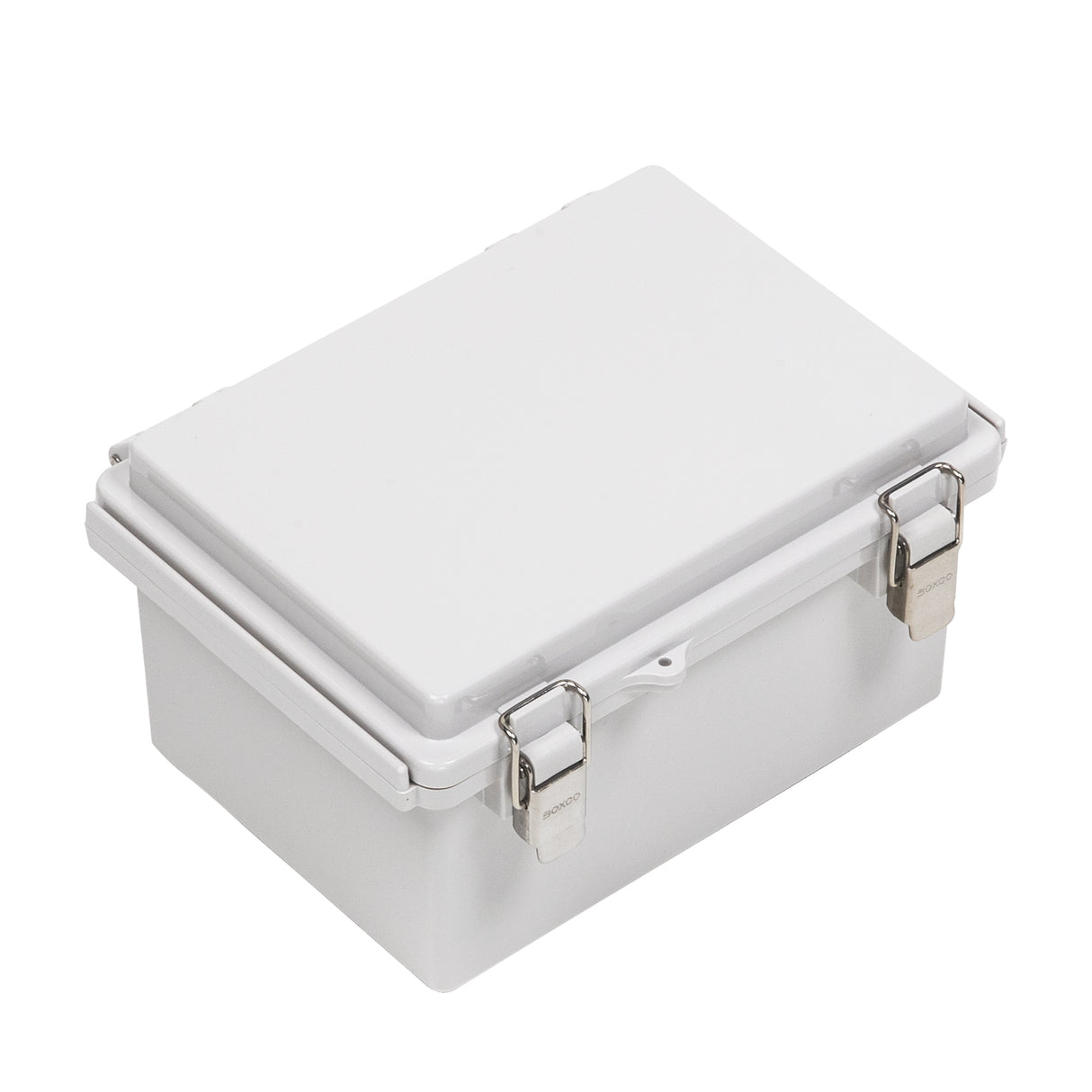 Boxco P-Series 5.31 x 7.28 x 3.94 Inches(135 x 185 x 100mm) Plastic Enclosure, IP67, IK08, PC, Grey Cover, Molded Hinge and Latch Type