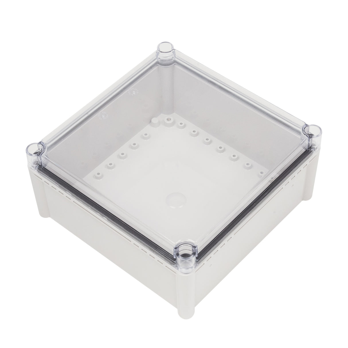 Boxco S-Series 11.02 x 11.02 x 5.12 Inches(280x280x130mm) Plastic Enclosure, IP67, IK08, PC, Transparent Cover, Screw Type