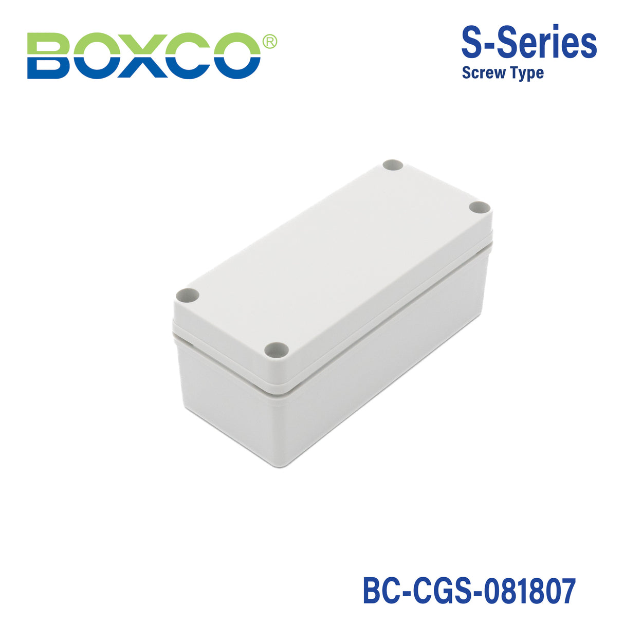 Boxco S-Series 3.15 x 7.09 x 2.76 Inches(80x180x70mm) Plastic Enclosure, IP67, IK08, PC, Grey Cover, Screw Type