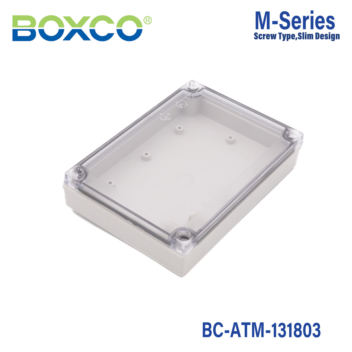 Boxco M-Series 5.12 x 7.09 x 1.38 Inches(130 x 180 x 35mm) Plastic Enclosure, IP67, IK08, ABS, Transparent Cover, Screw Type