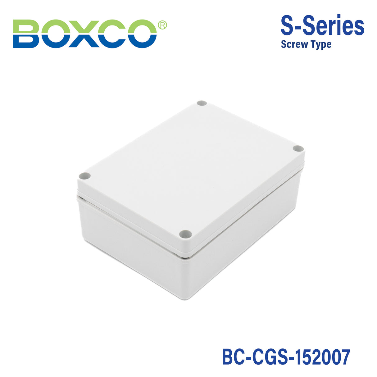 Boxco S-Series 5.91 x 7.87 x 2.95 Inches(150x200x75mm) Plastic Enclosure, IP67, IK08, PC, Grey Cover, Screw Type