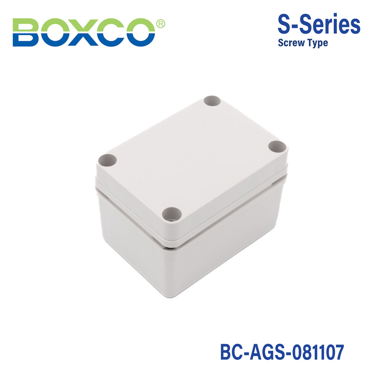 Boxco S-Series 3.15 x 4.33 x 2.76 Inches(80x110x70mm) Plastic Enclosure, IP67, IK08, ABS, Grey Cover, Screw Type