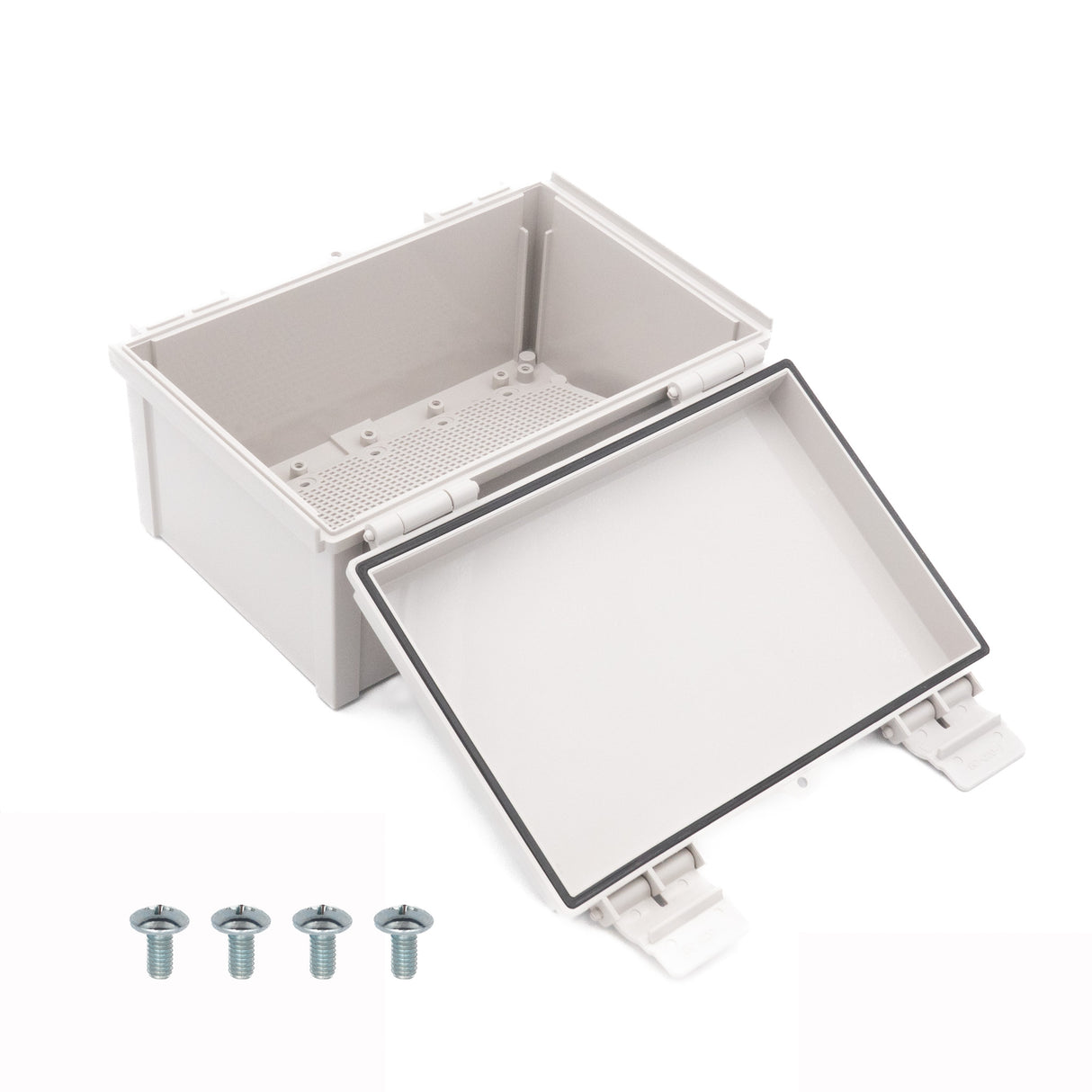 Boxco Q-Series 7.87 x 11.81 x 5.91 Inches(200 x 300 x 150mm) Plastic Enclosure, IP67, IK08, ABS, Grey Cover, Hinge Type with Plate