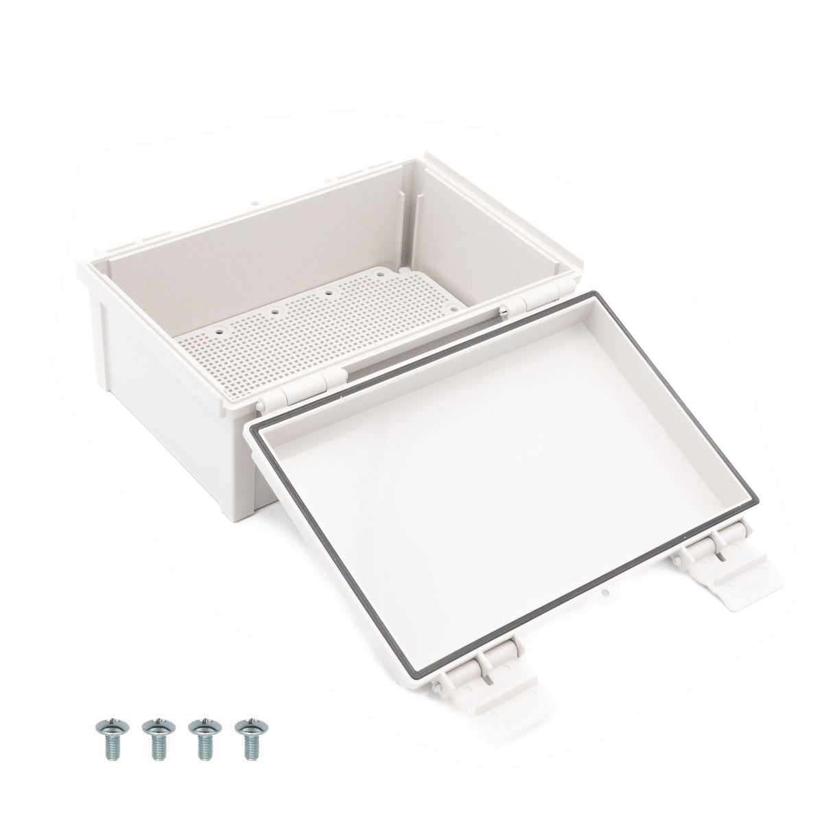 Boxco Q-Series 7.87 x 11.81 x 5.12 Inches(200 x 300 x 130mm) Plastic Enclosure, IP67, IK08, ABS, Grey Cover, Hinge Type with Plate
