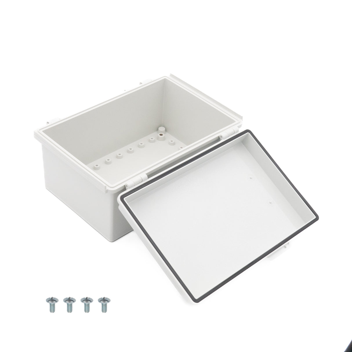 Boxco P-Series 7.48 x 11.02 x 5.51 Inches(190 x 280 x 140mm) Plastic Enclosure, IP67, IK08, PC, Grey Cover, Molded Hinge and Latch Type