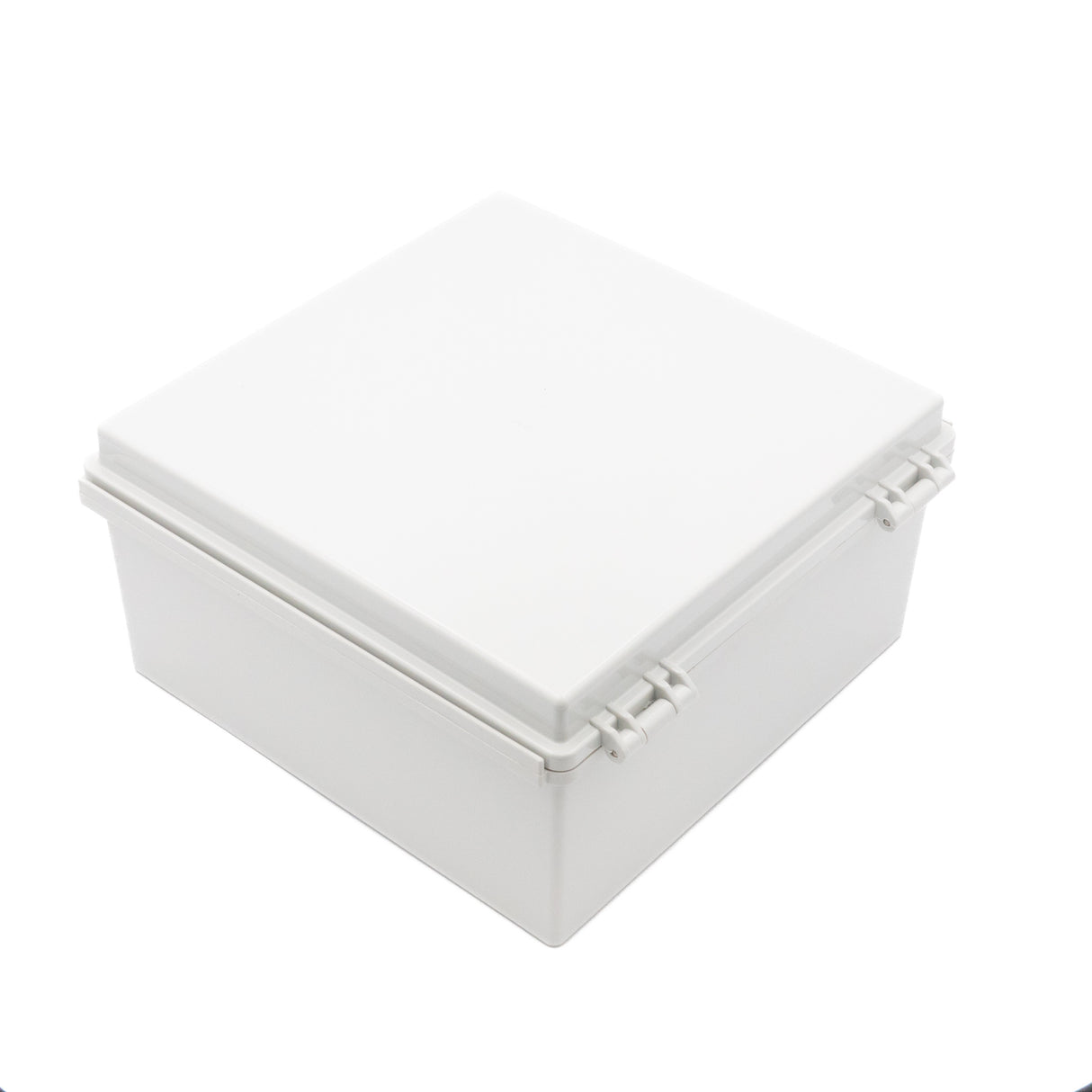 Boxco P-Series 11.81 x 11.81 x 5.91 Inches(300 x 300 x 150mm) Plastic Enclosure, IP67, IK08, PC, Grey Cover, Molded Hinge and Latch Type