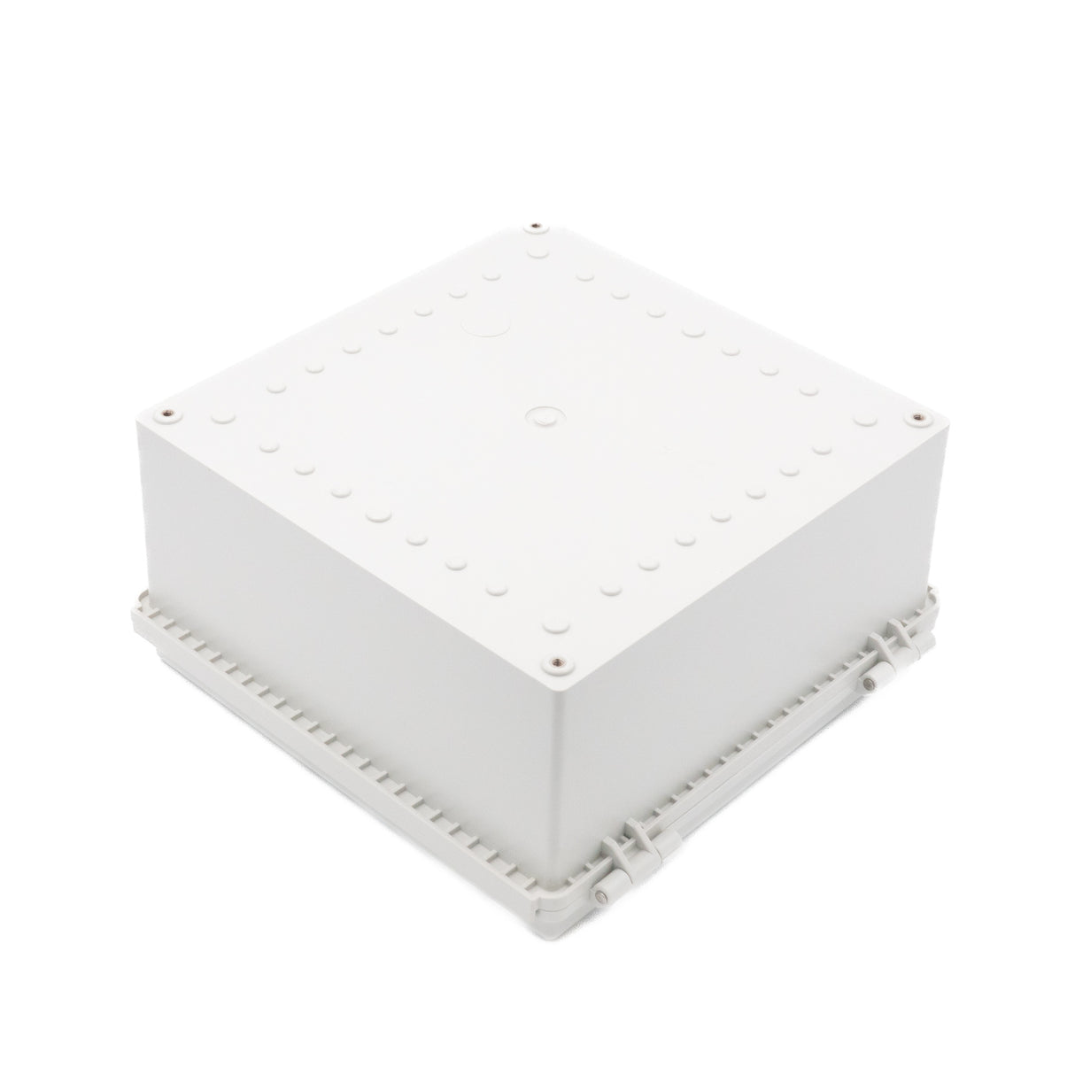 Boxco P-Series 11.81 x 11.81 x 5.91 Inches(300 x 300 x 150mm) Plastic Enclosure, IP67, IK08, PC, Grey Cover, Molded Hinge and Latch Type