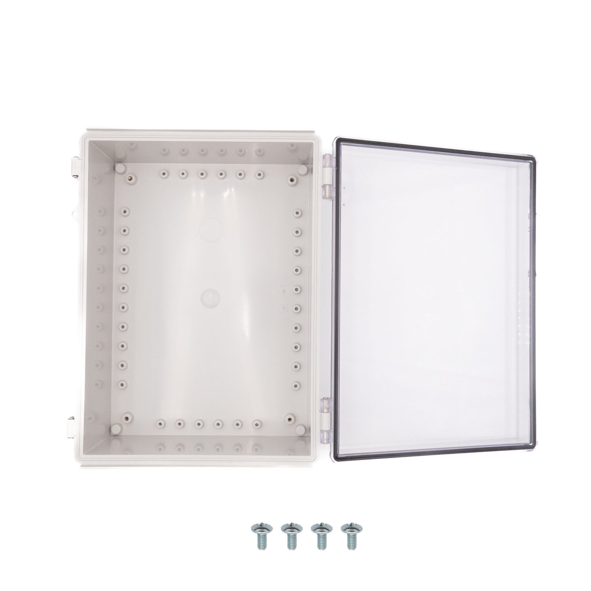 Boxco P-Series 11.02 x 14.96 x 5.12 Inches(280 x 380 x 130mm) Plastic Enclosure, IP67, IK08, PC, Transparent Cover, Molded Hinge and Latch Type