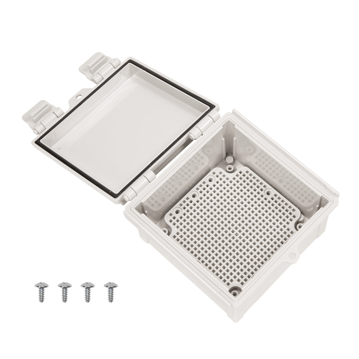 Boxco Q-series 5.91 x 5.91 x 3.54 Inches(150 x 150 x 90mm) Plastic Enclosure, IP67, IK08, ABS, Grey Cover, Hinge Type with Plate