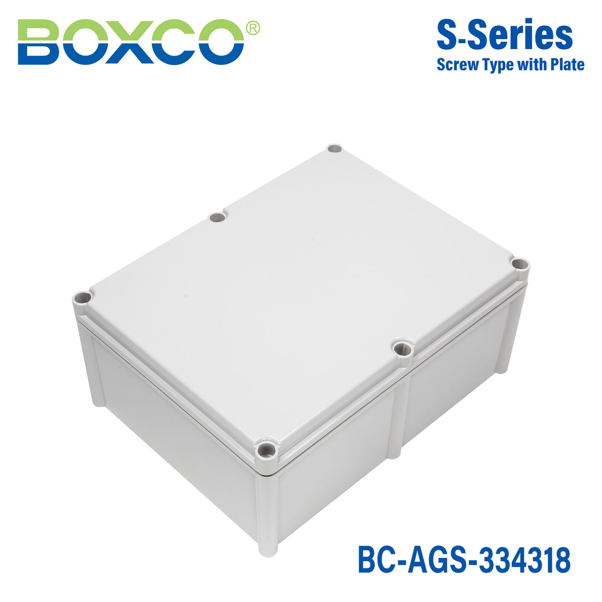 Boxco S-Series 12.99 x 16.93 x 7.09 Inches(330x430x180mm) Plastic Enclosure, IP67, IK08, ABS, Grey Cover, Screw Type