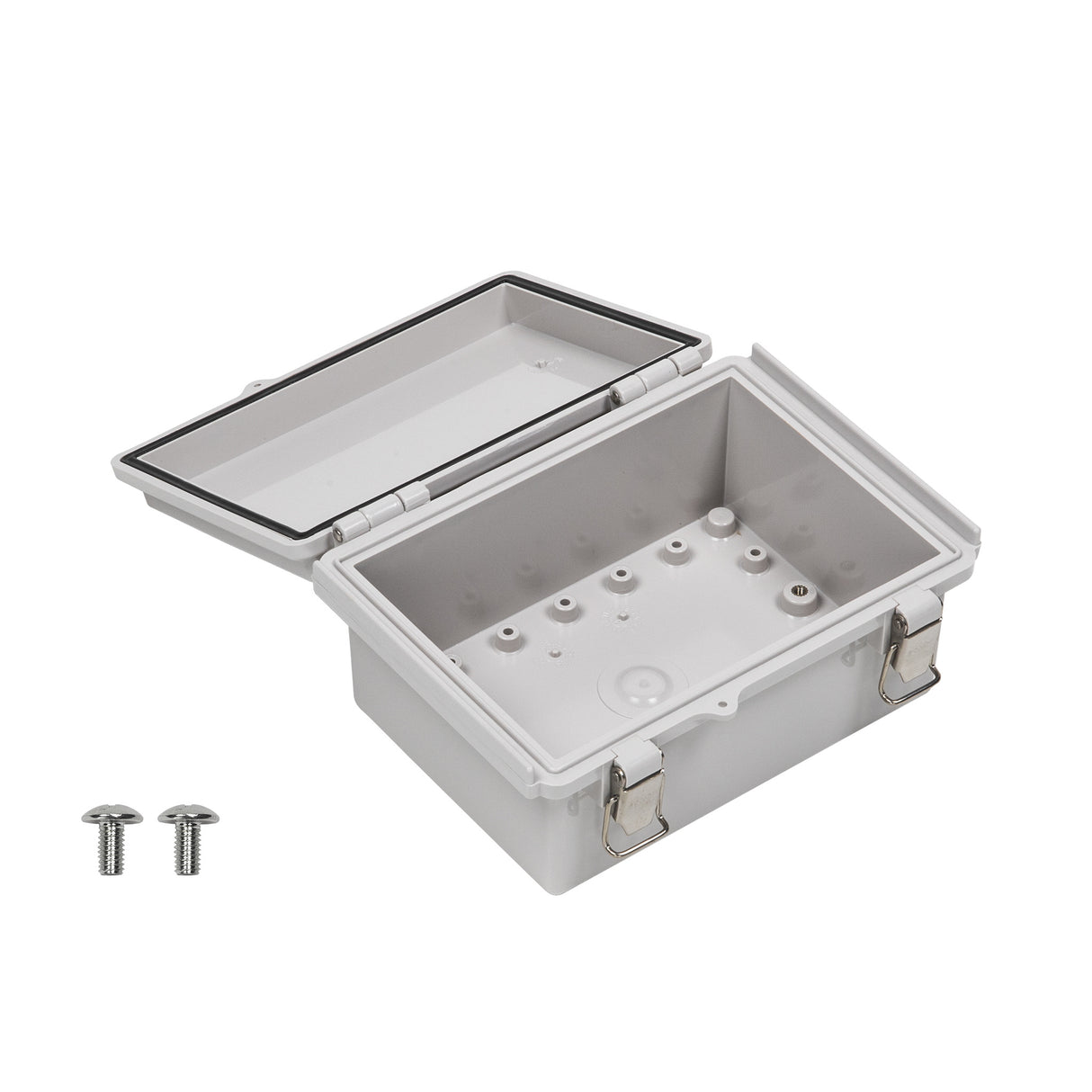 Boxco P-Series 5.31 x 7.28 x 3.35 Inches(135 x 185 x 85mm) Plastic Enclosure, IP67, IK08, PC, Grey Cover, Molded Hinge and Latch Type