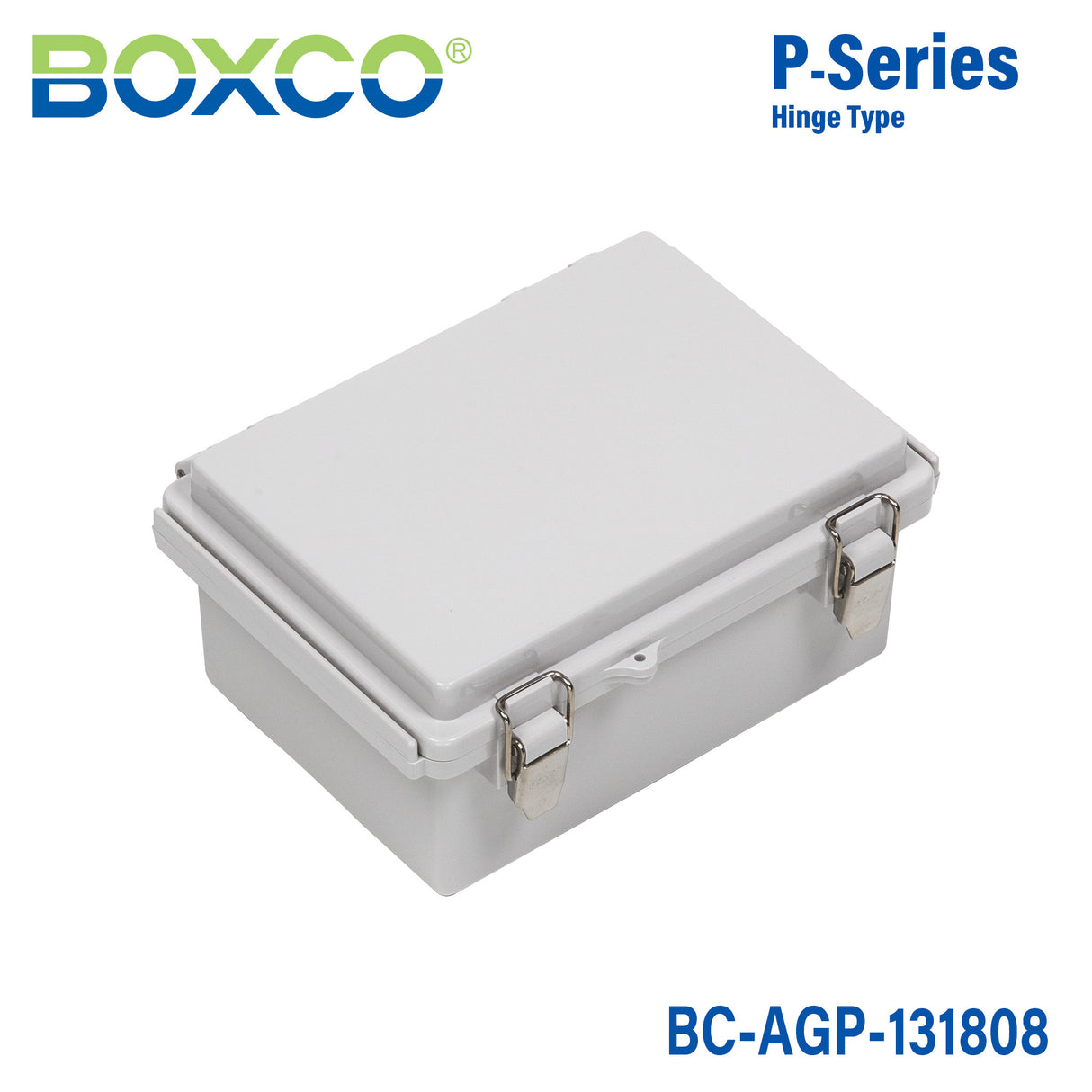Boxco P-Series 5.31 x 7.28 x 3.35 Inches(135 x 185 x 85mm) Plastic Enclosure, IP67, IK08, ABS, Grey Cover, Molded Hinge and Latch Type