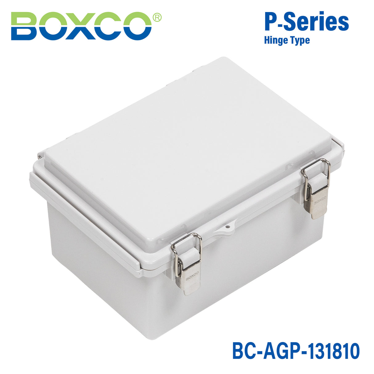Boxco P-Series 5.31 x 7.28 x 3.94 Inches(135 x 185 x 100mm) Plastic Enclosure, IP67, IK08, ABS, Grey Cover, Molded Hinge and Latch Type