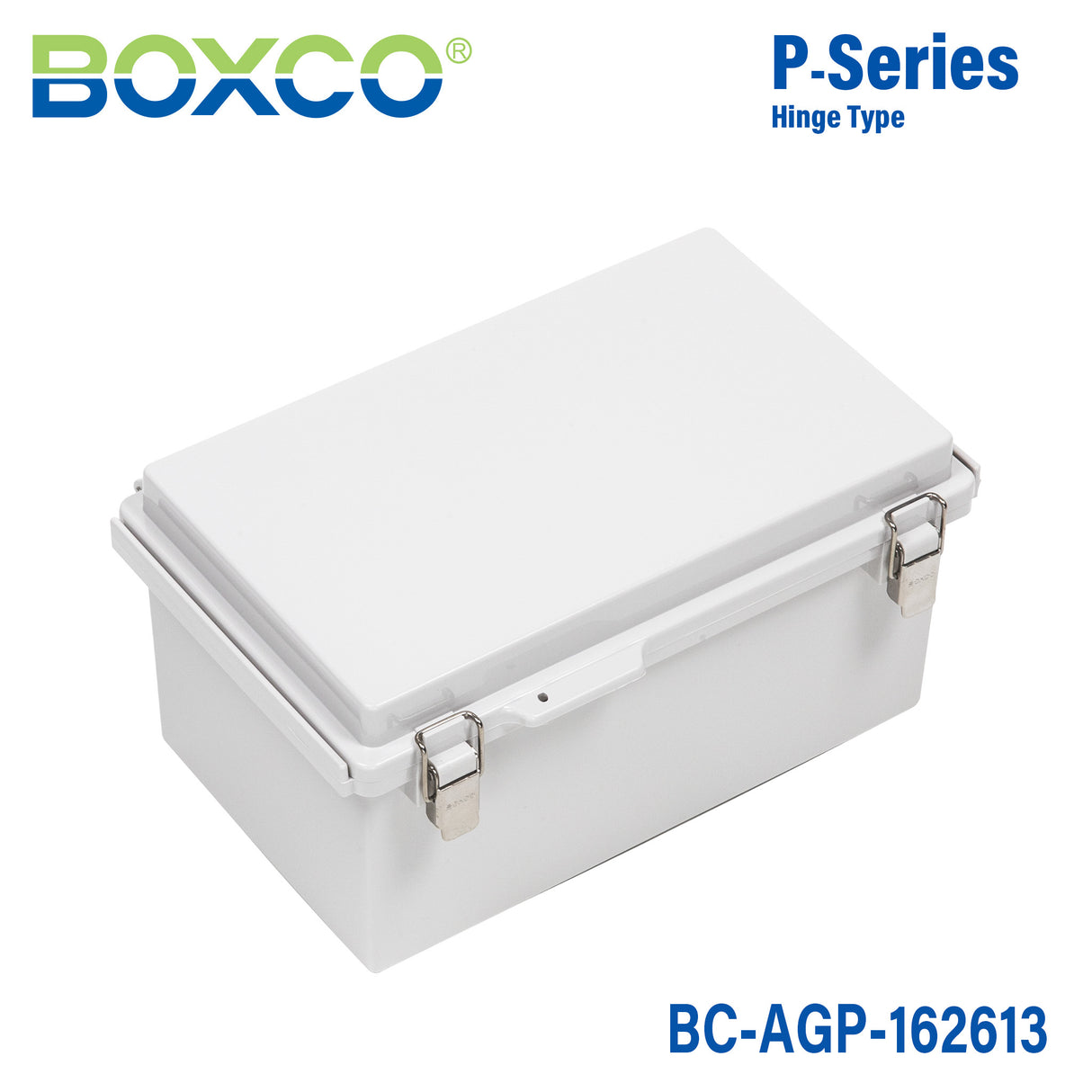 Boxco P-Series 6.30 x 10.24 x 5.12 Inches(160 x 260 x 130mm) Plastic Enclosure, IP67, IK08, ABS, Grey Cover, Molded Hinge and Latch Type
