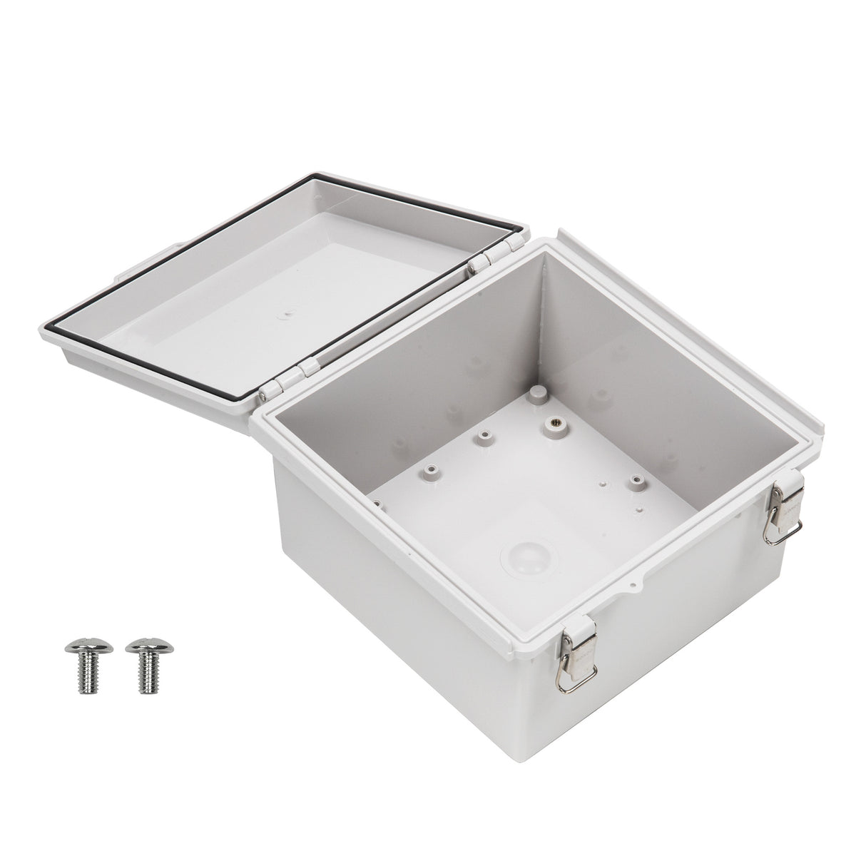 Boxco P-Series 8.27 x 8.27 x 5.12 Inches(210 x 210 x 130mm) Plastic Enclosure, IP67, IK08, PC, Grey Cover, Molded Hinge and Latch Type